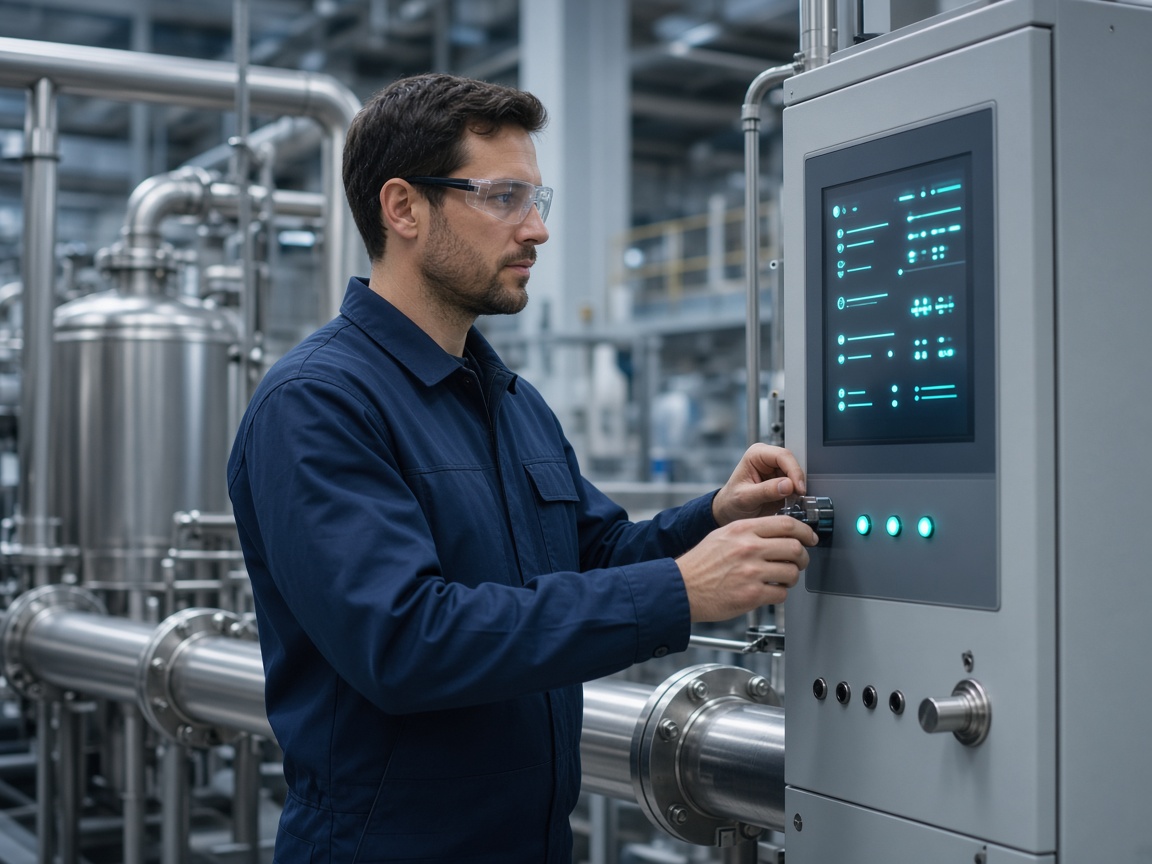Engineer beside connected industrial equipment